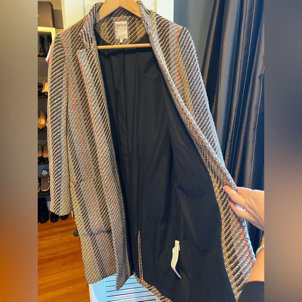 Zara Trafaluc Outerwear Collection Striped Jacquard Coat Multi Color - Rare - Picture 5 of 14